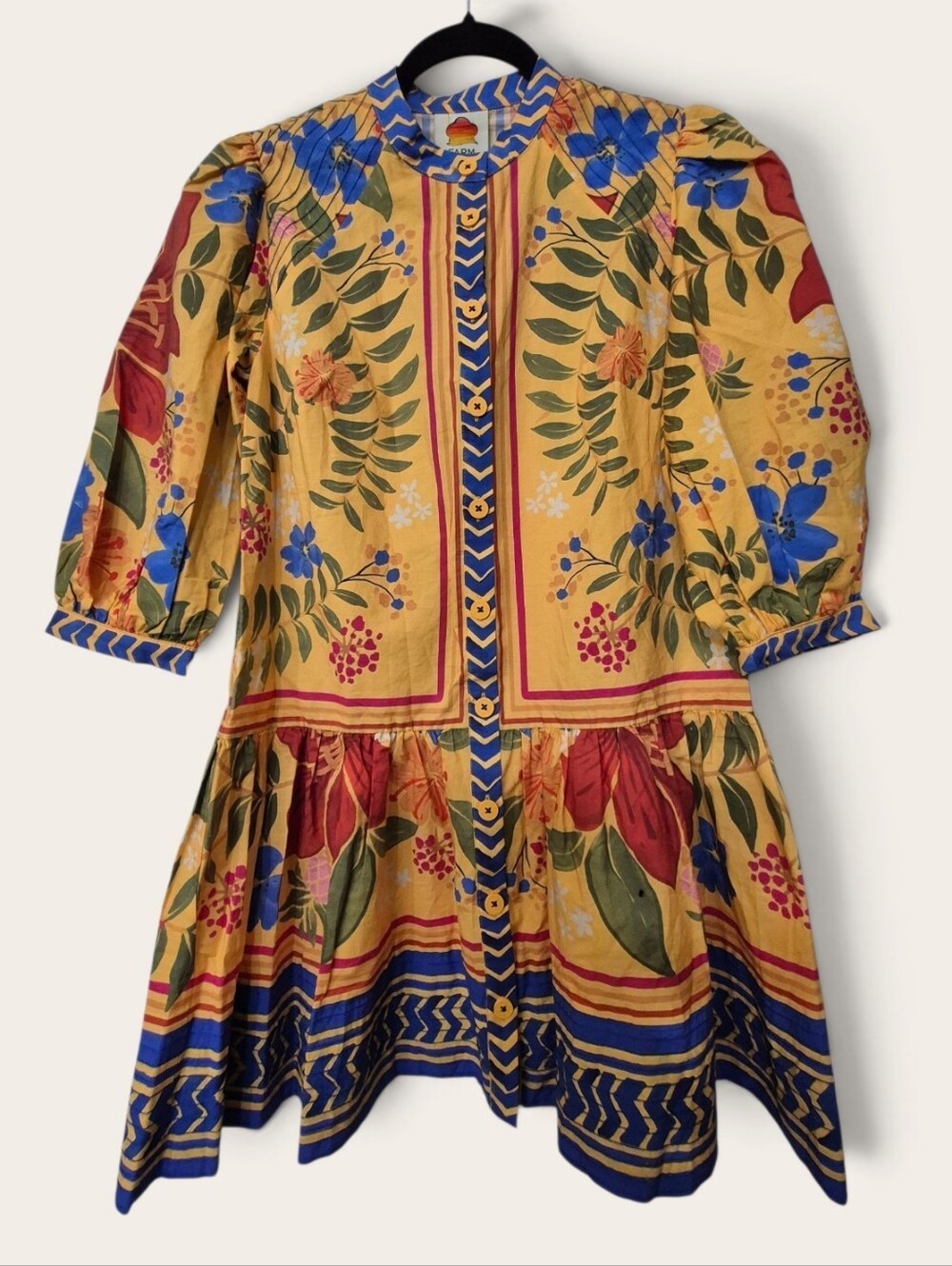 FARM Rio NWT Yellow "Floral Yard" Cotton Mini Dress XXS - Picture 4 of 6